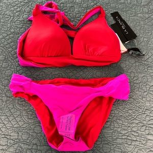 NWT Pink/red reversible bikini size 6
